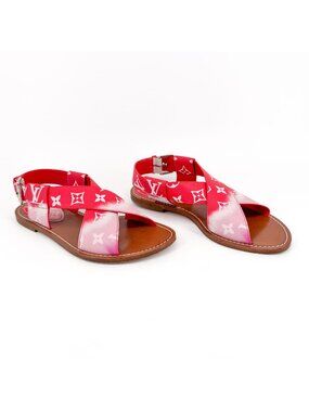 Louis Vuitton Palma Flat Sandals Size 37.5 US 7.5 Pink Ombre LV Criss Cross